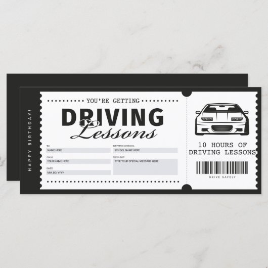 Rijlessen - Ticket Voucher-certificaat (Voorkant / Achterkant)