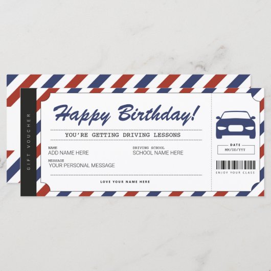 Rijlessen - Ticket Voucher-certificaat (Voorkant / Achterkant)