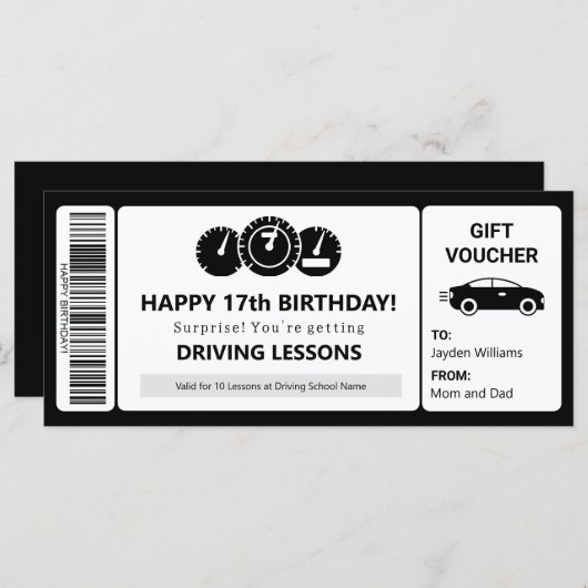 Rijlessen Voucher Sjabloon Cadeaubon (Voorkant / Achterkant)