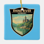 Rijn River Duitsland Sectie Reizen Kunst Vintage Keramisch Ornament<br><div class="desc">De Rijn in een vectorkunststijl met het gedeelte in Duitsland. De Rijn is een van de belangrijkste Europese rivieren. De rivier begint in het Zwitserse kanton Graubünden in het zuidoosten van de Alpen.</div>