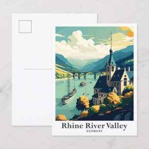 Rijn River Valley Art Vintage Travel Illustratie Briefkaart