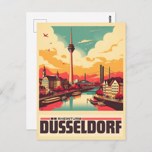 Rijn Toren Düsseldorf Rheinturm Duits cadeau Briefkaart (Voorkant / Achterkant)