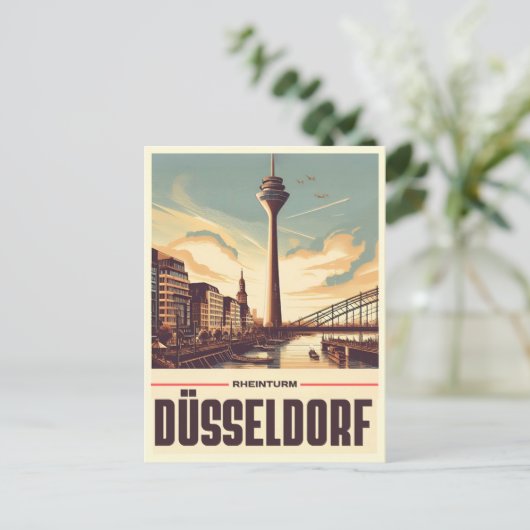 Rijn Toren Düsseldorf Rheinturm Duits cadeau Briefkaart (Staand voorkant)