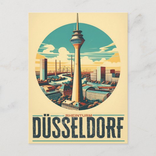 Rijn Toren Düsseldorf Rheinturm Duits cadeau Briefkaart (Voorkant)