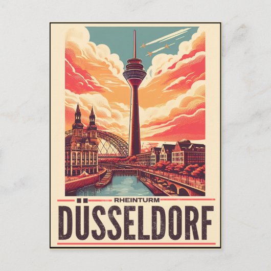 Rijn Toren Düsseldorf Rheinturm Duits cadeau Briefkaart (Voorkant)