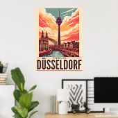 Rijn Toren Düsseldorf Rheinturm Duitse cadeau Poster (Thuiskantoor)