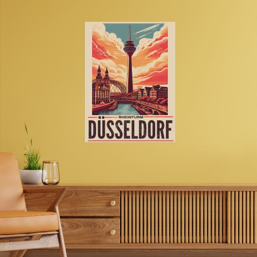 Rijn Toren Düsseldorf Rheinturm Duitse cadeau Poster (Woonkamer 2)