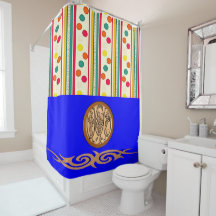 Rijnboeg stippen kleurig blauw schoengordijn