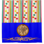 Rijnboeg stippen kleurig blauw schoengordijn douchegordijn (Voorkant)