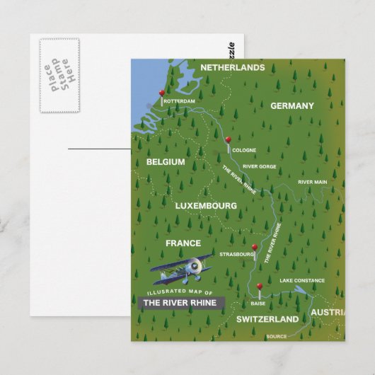 Rijnretro-reiskaart. Briefkaart (Voorkant / Achterkant)