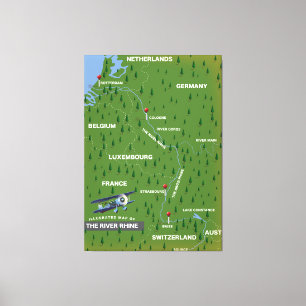 Rijnretro-reiskaart. Canvas afdrukken
