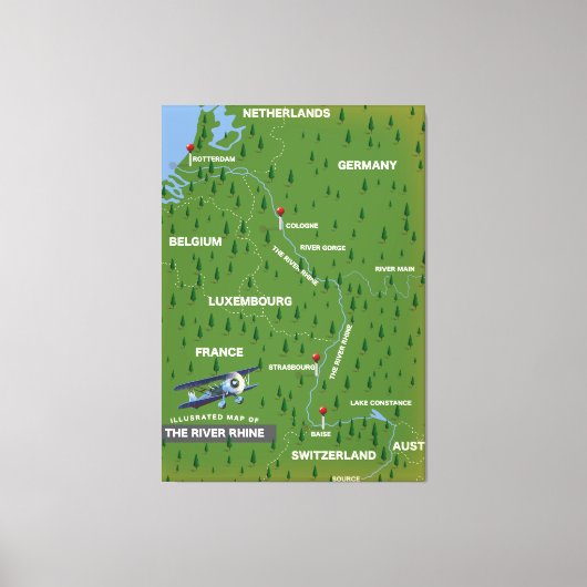 Rijnretro-reiskaart. Canvas afdrukken (Voorkant)