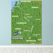 Rijnretro-reiskaart. Canvas afdrukken (Insitu (Houten vloer))