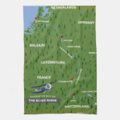 Rijnretro-reiskaart. keukenhanddoek (Verticaal)