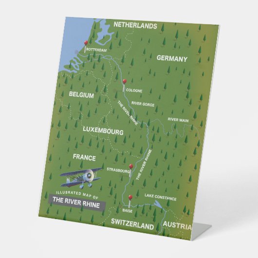 Rijnretro-reiskaart. Reclamebord Met Voetstuk (Voorkant)