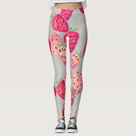 Rijpe aardbei Hand getrokken textuur Leggings (Voorkant)