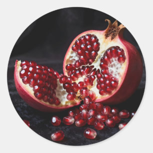 Rijpe Granaatappel Zaden Sappig Fruit Dramatisch Ronde Sticker