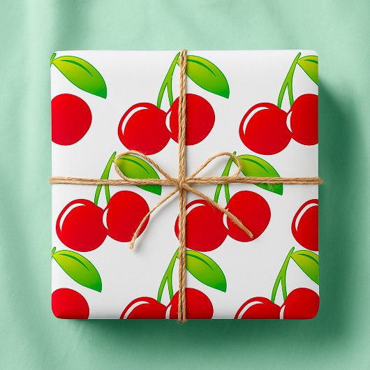 Rijpe helderrode kersen cadeaupapier