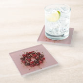 Rijpe Kersen Roze Vierkant Glas Onderzetter (Schuin)