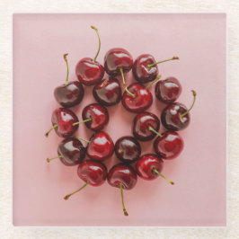 Rijpe Kersen Roze Vierkant Glas Onderzetter Glazen Onderzetter