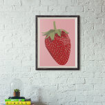 Rijpe rode aardbei illustratie op roze poster<br><div class="desc">Dit poster ziet er bijna goed genoeg uit om te eten met mijn realistische stijlillustratie van een rijpe rode aardbei op een roze achtergrond.</div>