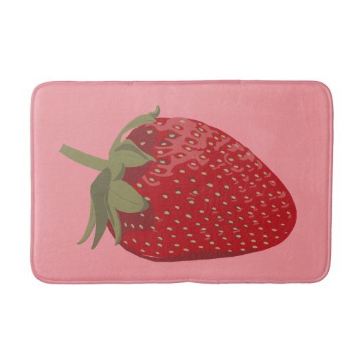 Rijpe rode aardbei op roze geïllustreerd badmat (Voorkant)