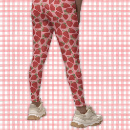 Rijpe rode aardbeien op roze patroon leggings