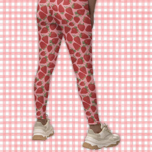 Rijpe rode aardbeien op roze patroon leggings