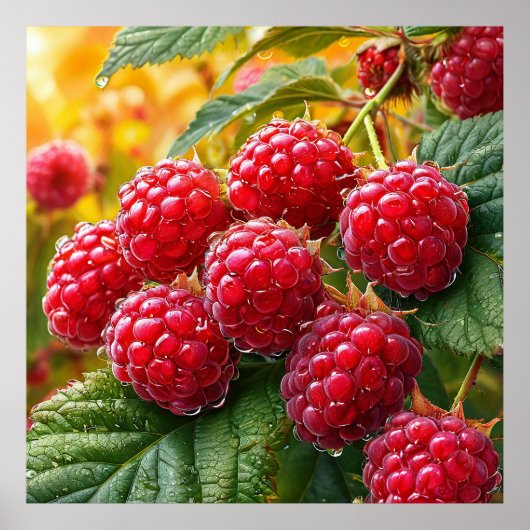 🍓 Rijpe Rode Frambozen Gloed ❄️ Verse Fruitkeuken Poster (Voorkant)