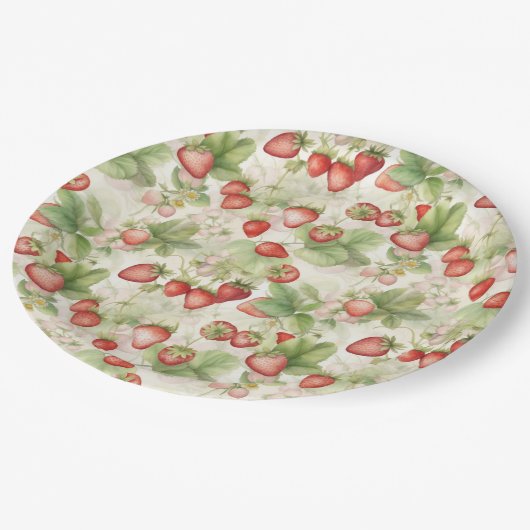 rijpveld, rode aardbeien papieren bordje (Gekanteld)