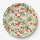rijpveld, rode aardbeien papieren bordje (Voorkant)