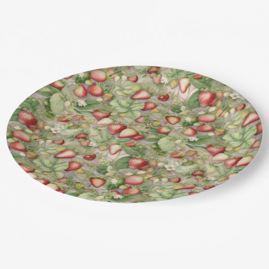 rijpveld, rode aardbeien papieren bordje (Gekanteld)