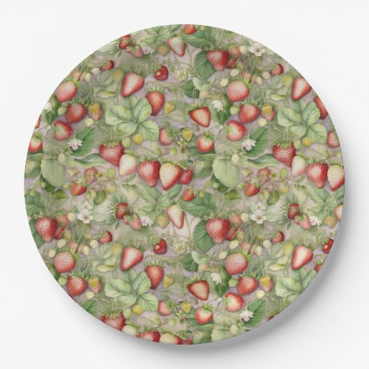 rijpveld, rode aardbeien papieren bordje (Voorkant)