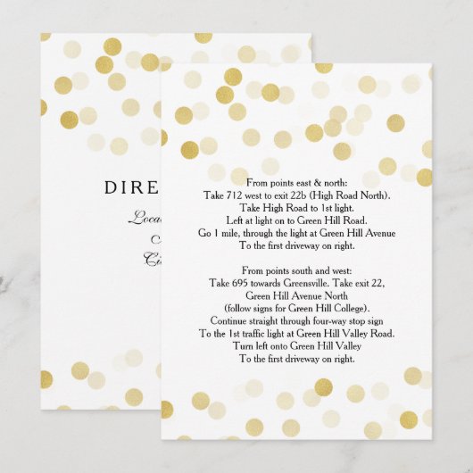Rijrichting voor bruiloft Gold Foil Glitter Light Informatiekaartje (Voorkant / Achterkant)