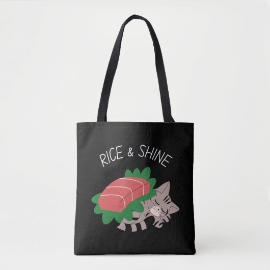 Rijst- en schelpdierlijk Kat met Kawaii Sushi-canv Tote Bag (Voorkant)