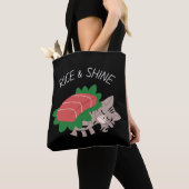 Rijst- en schelpdierlijk Kat met Kawaii Sushi-canv Tote Bag (Dichtbij)