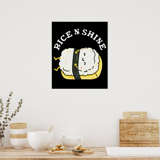 Rijst en schijn Funny Sushi Pun Dark BG Poster (Keuken)
