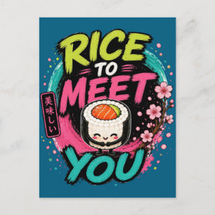 Rijst om je te ontmoeten – Cute Kawaii Sushi Desig Briefkaart