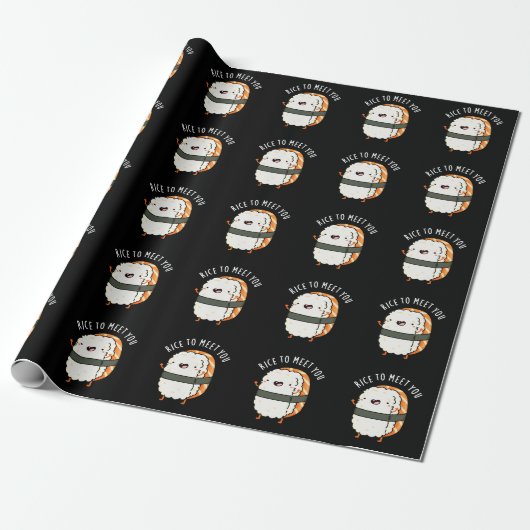 Rijst om je te ontmoeten Funny Sushi Pun Dark BG Cadeaupapier (Uitgerold)