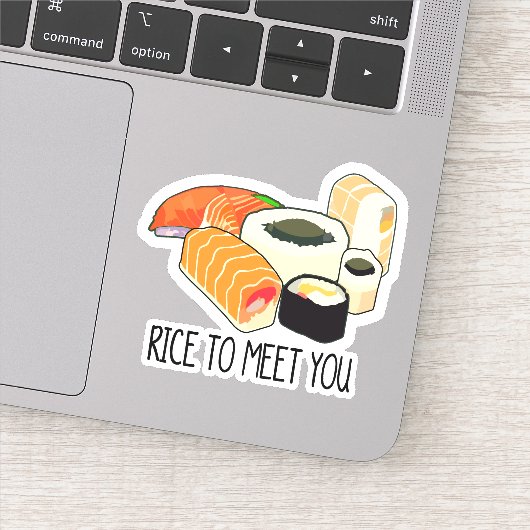 "Rijst om je te ontmoeten" Grappige Japanse Sushi Sticker (Detail)