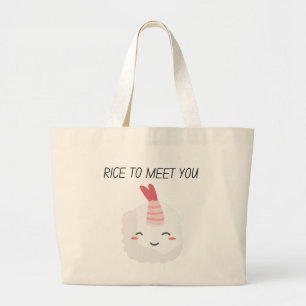 Rijst om je te ontmoeten Kawaii Sushi Grote Tote Bag