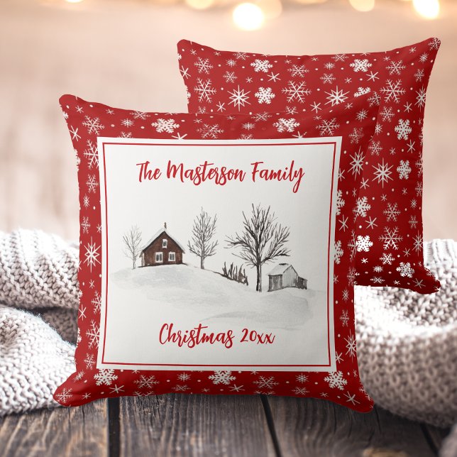 Rijstland, familienaam, Kerstmis, Kussen (Rustic Country, Family Name, Christmas, Throw Pillow)