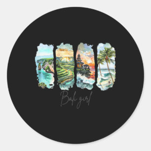 Rijstterrassen Strand Indonesië Surfen Reizen Li Ronde Sticker