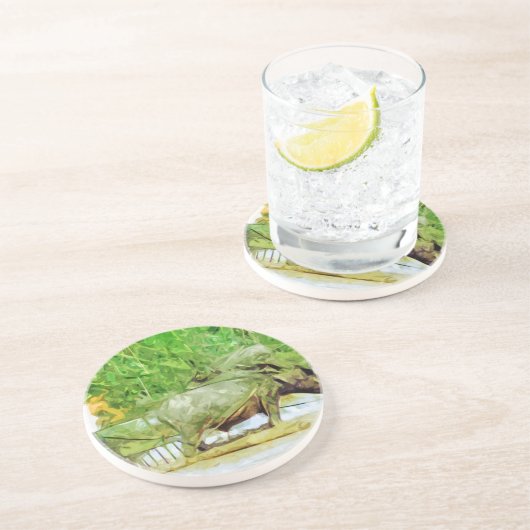 Rijstvelden voorbereiden met Oxen Abstract Zandsteen Onderzetter (Zijkant)