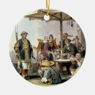 Rijstverkopers op het militair station Tong-Chang Keramisch Ornament