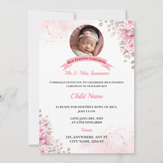 Rijstvoedingsuitnodiging, Annaprashan Kaart (Voorkant)