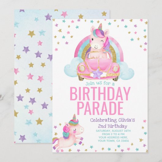 Rijvaardigheid en het gebruik van Unicorn Birthday Kaart (Voorkant / Achterkant)