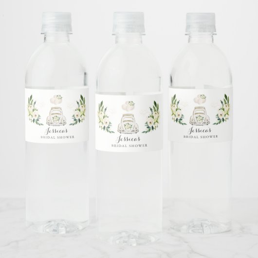 Rijvaardigheid op Vrijgezellenfeest White Floral Waterfles Etiket (Flessen)