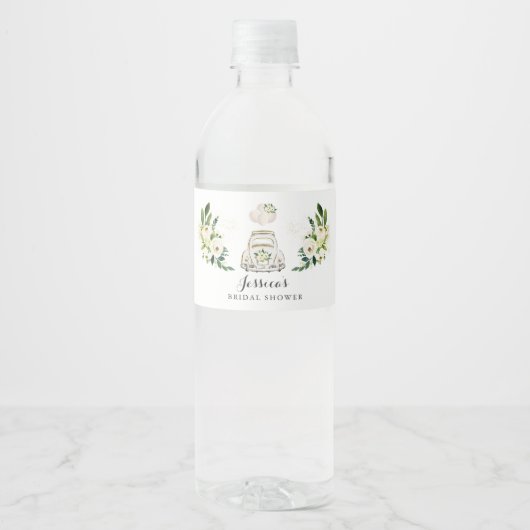Rijvaardigheid op Vrijgezellenfeest White Floral Waterfles Etiket (Voorkant)