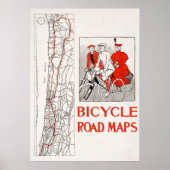 Rijwielkaarten. Rode  retro oud antiek Poster (Voorkant)